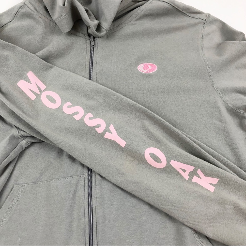 Mossy Oak Full Zip Hoodie Jacket Gray Pink Medium